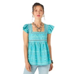 New! Wrangler Retro square neck style ruffle sleeve top. NWOT Size XL
